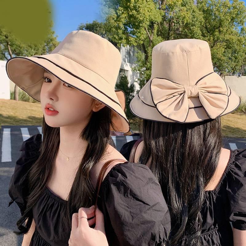 Polyester Cool Sun Hat With Wide Brim And Stylish Bow For Summer Outdoor Use