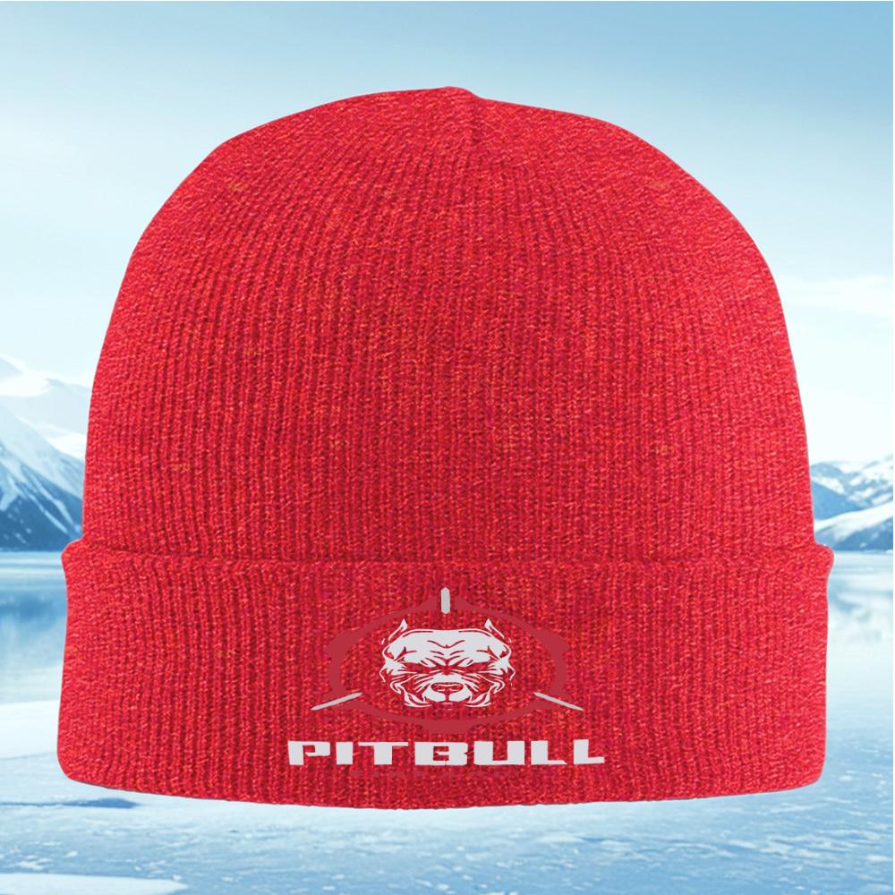 Pitbull Dog Head Red Circle Black Men Women Unisex Knitted Hat Beanie Pullover Cap Winter Thermal Warm Christmas Outdoor Cycling