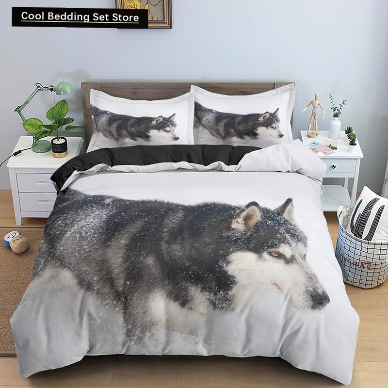 Husky Dog Bedding Set King Queen Size Funny Pet Puppy Duvet Cover for Kids Boys Girls Cute Animal 2/3pcs Polyester Quilt Cover