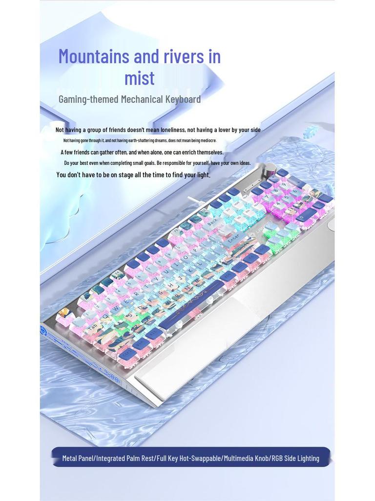 Langtu K1000 Mechanical Keyboard - Blue, Black, Brown, Red, Silver Switches, Esports Gaming for Girls, Office Wired, Custom Transparent Design