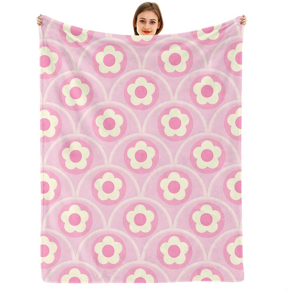 Pink Purple Plumeria Anime Cartoon Flannel Blanket Soft Warm Throw for Bedroom Sofa Car Kids Holiday Gift