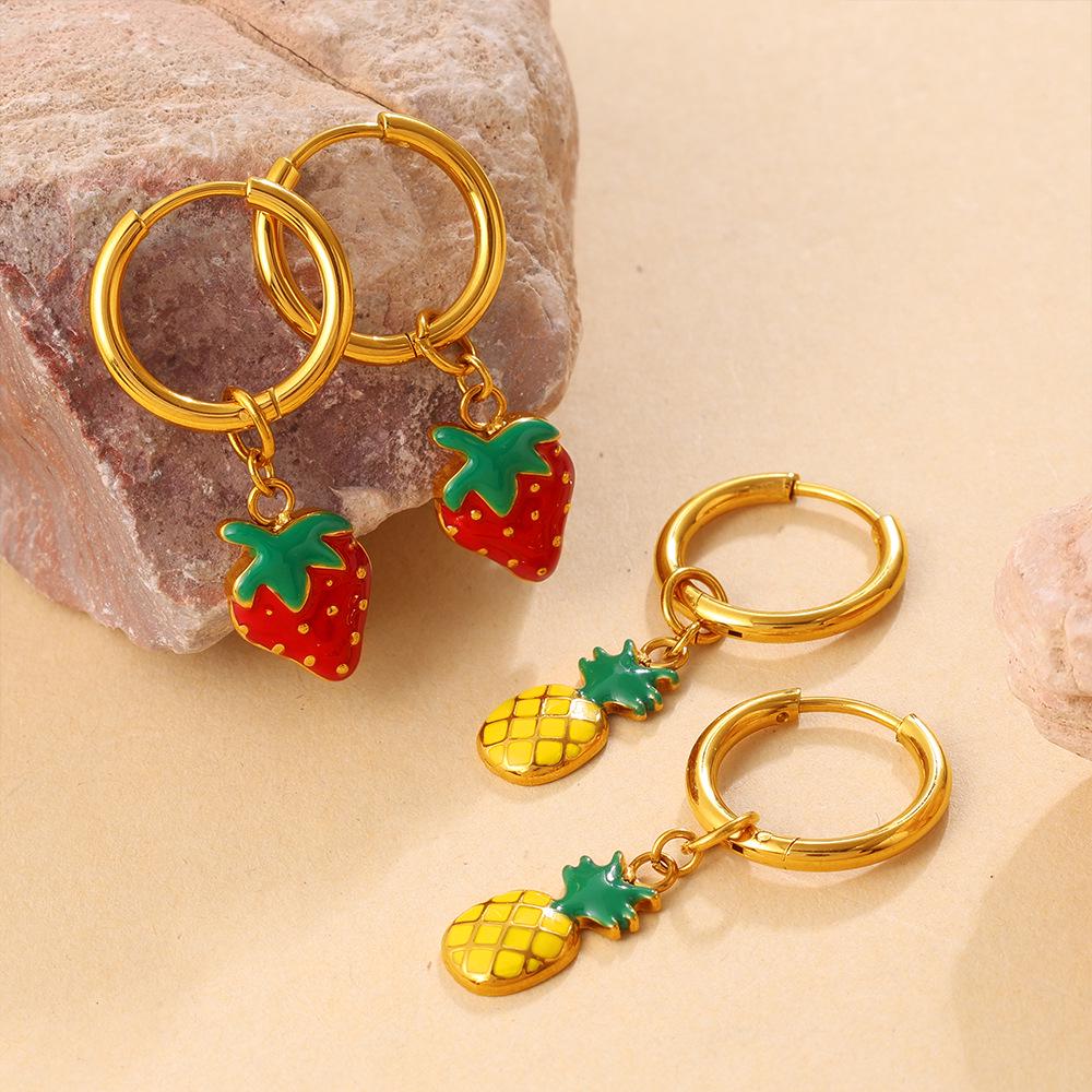 European & American Summer Fresh Fruit Stud Earrings: Strawberry & Pineapple Design for Women