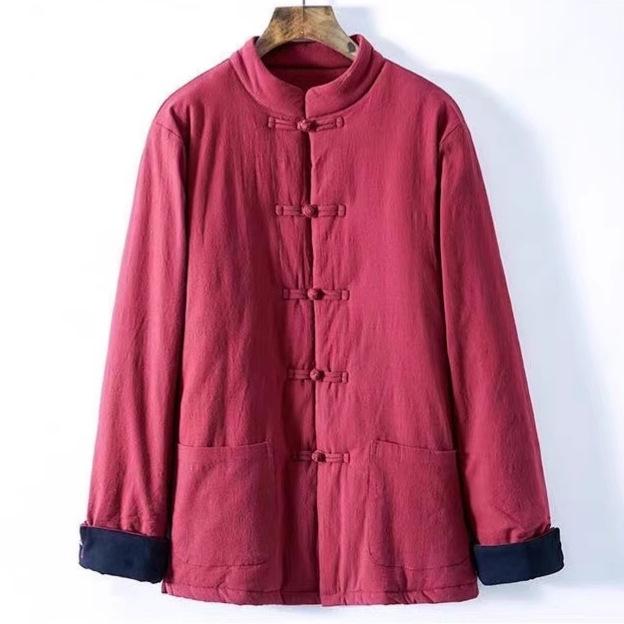 Unisex Chinese Style Quilted Tang Jacket - Winter Cotton-Padded with Stand Collar, Turned-Up Sleeves, and Frog Buttons