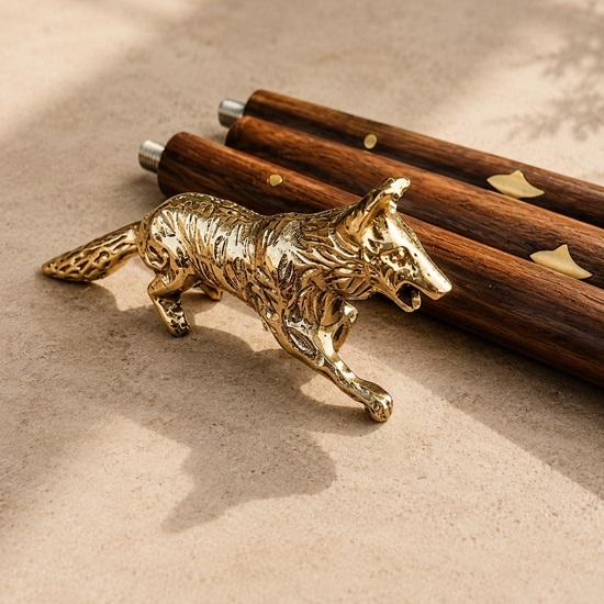 Wolf Handle Walking Cane Handmade Wooden Hiking Staff Brass Handle Gift Idea 93.98 cm