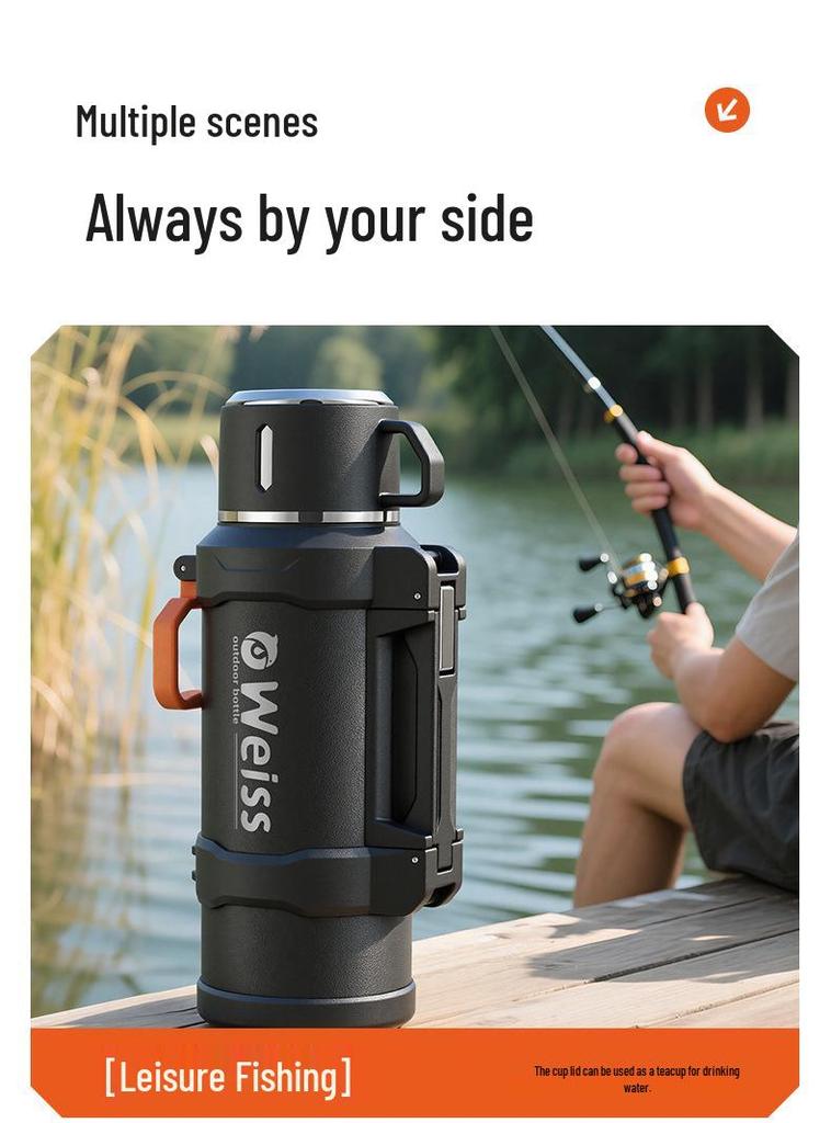 Food-Grade Thermos Flask with Tea and Water Separator - Large Capacity, Portable for Outdoor Use