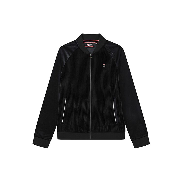 FILA Fw22 Shiny Velvet Casual Raglan Long Sleeve Jacket Women Jacket Black F11W241502F-BK