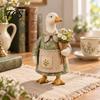 Garden Landscaping Supplies Rustic Goose Figurine, Resin Statue with Apron Holding Flowers, Vintage Style Figurines Cute Animal Ornament for