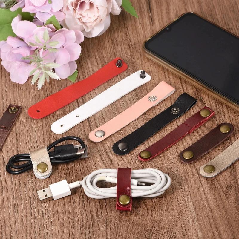 A Top Quality Leather Cable Straps Cable Tie Wraps Cord Management Holder Keeper Cord Organizer for USB Cables Headphone Wires