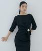 LUCIR ZU Silky Blouse & Corsage Brooch Set (Black)