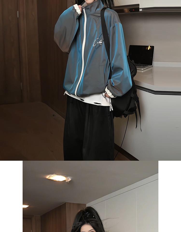 Unisex Retro Reversible Color Print Windbreaker Jacket 