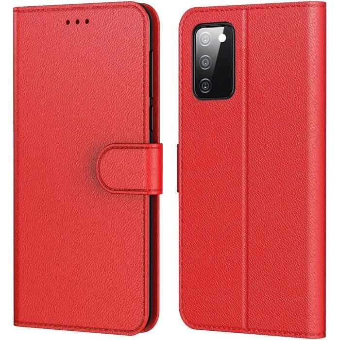 Coque - Samsung - A03S - Rouge - Effet Cuir - Protection Anti-Choc 360°