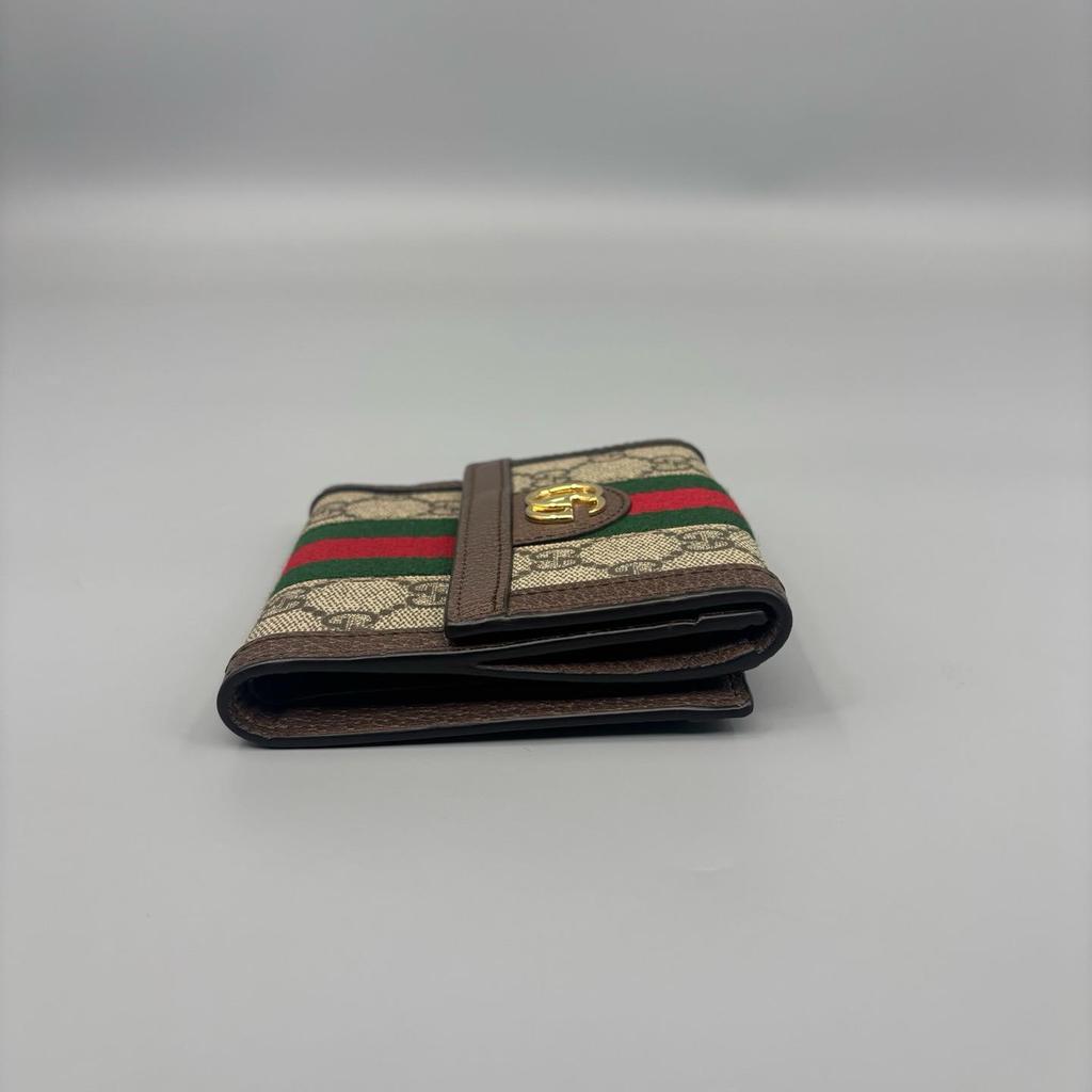[Pre-Owned] Ophidia Logo Stripe Web Canvas And Leather Short Folded Wallet - Excellent #1IYCMJT