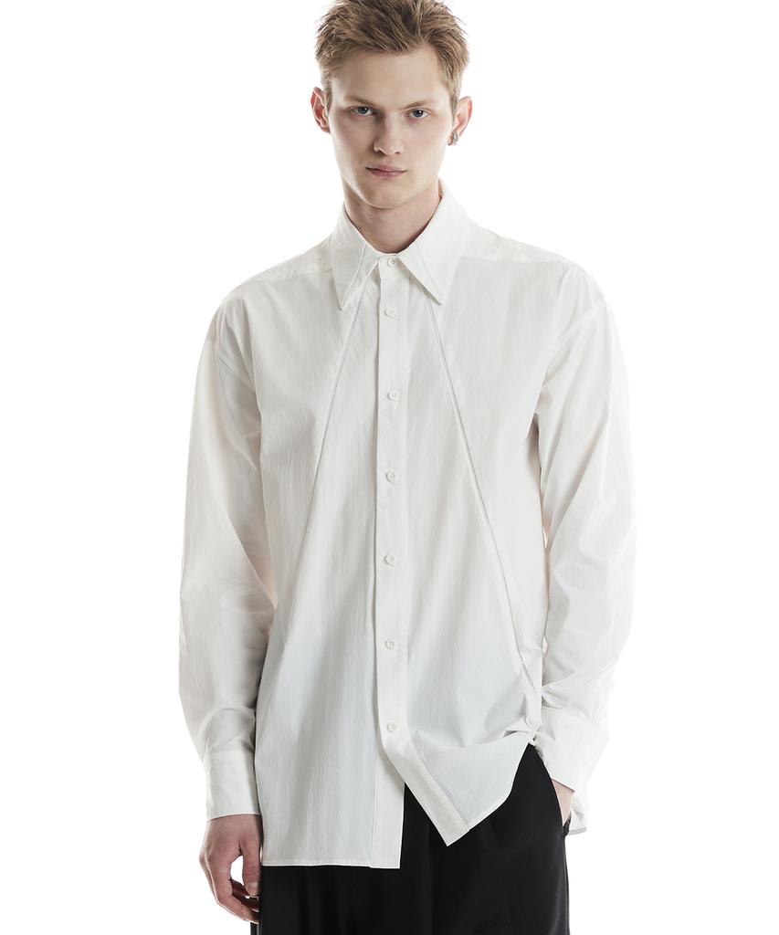 Digeunag Inverted Pleated Relaxed Fit Shirt (Off-White)_ Pd3Sh0404
