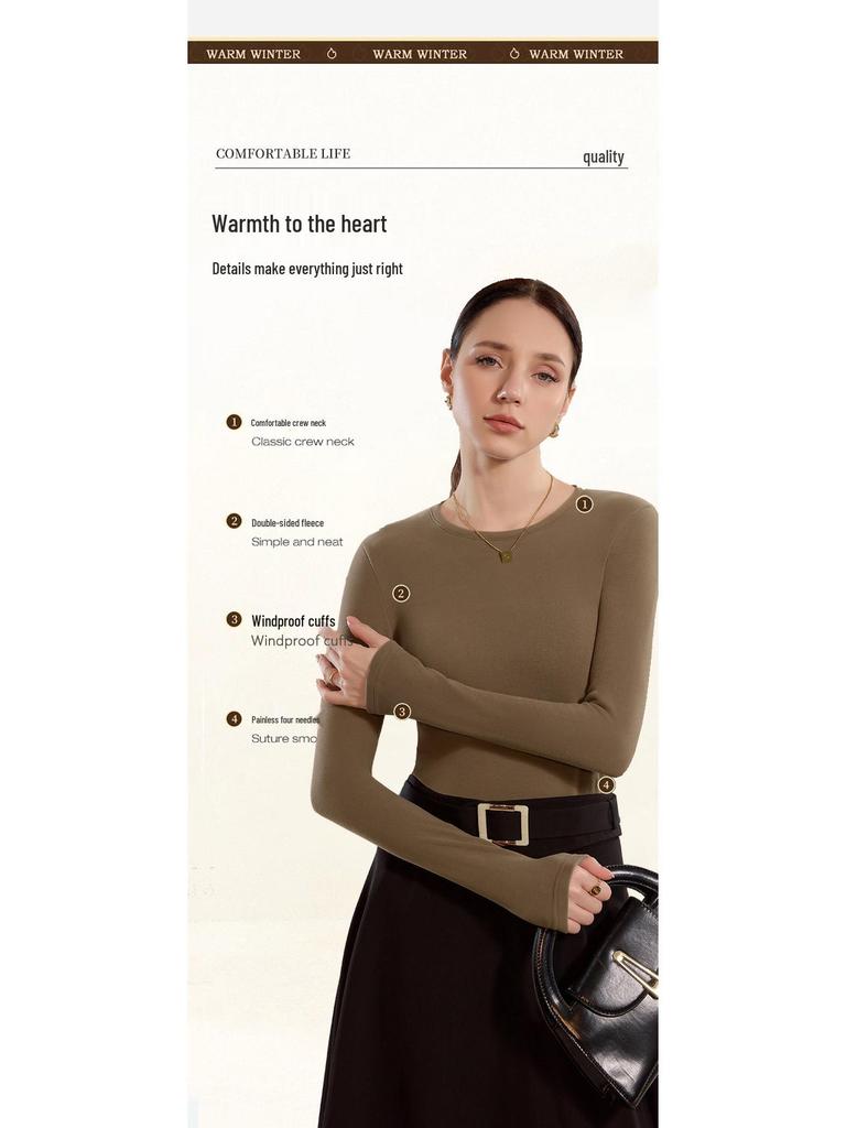 Damen Kaschmir-Mischung Langarm Baselayer Top - Hautfreundlich, Herbst/Winter Rundhals Pendel-Essential