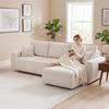 Sleeper Sofa with Reversible Chaise Longue, L-Shaped 3-Seater Sofa with Velour Cover, Cream White