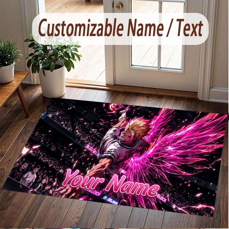 Custom Name Crystal Velvet Rug,Blue Lock Comfortable Anti Slip Floor Mat For Room Decoration