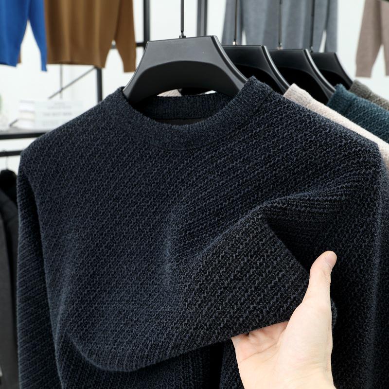 

Chenille Men s Plus Velvet Thickened Stripe Knitwear Sweater, Round Neck, Solid Color, Versatile Base Layer for Autumn/Winter. XL чорний