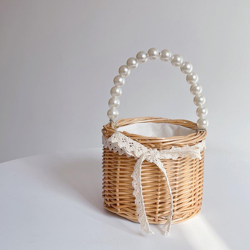 Stylish Korean Kids Pearl Handbag Trendy Mini Woven Crossbody Bag For Girls