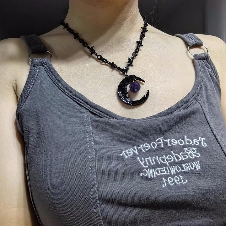 Sweet Thorns Gothic Halloween Necklace with Amethyst Moon
