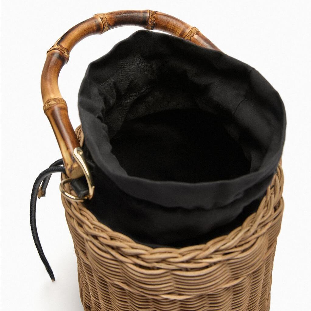 Bohemian Crossbody Bag with for Women Woven Straw Bucket Bags Female Rattan Wicker Bamboo Handle Beach Bags New