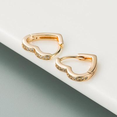 Women Creative Geometric Hoop Earrings Small Love Heart Type Zircon Crystal Gold Color