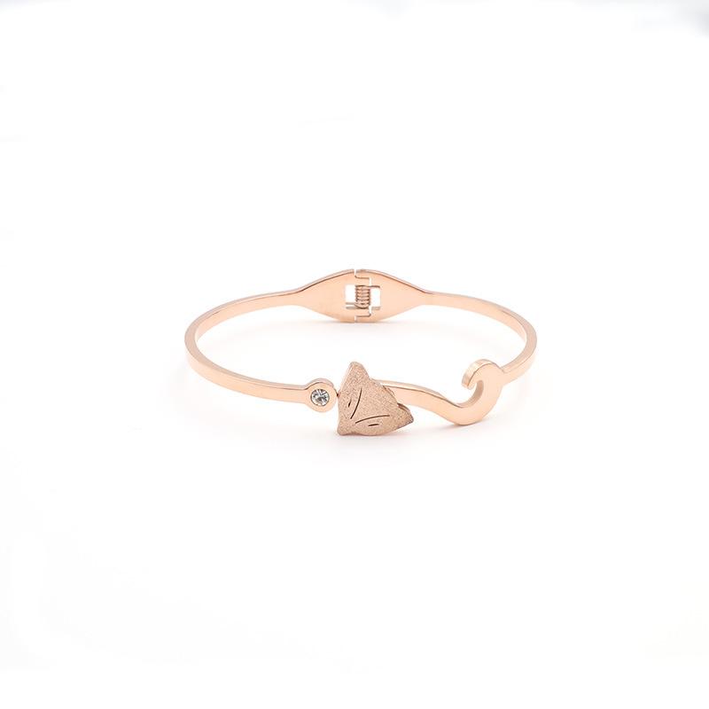 Stylish And Exquisite Matte Diamond-Encrusted Fox Bracelet, Simple Personality, Titanium Steel Spring Buckle Bracelet For Women