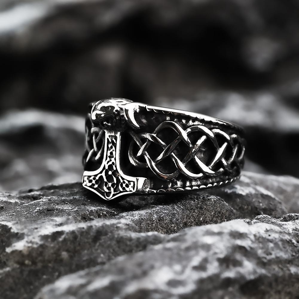 Retro Viking Thor Hammer Stainless Steel Men's Ring