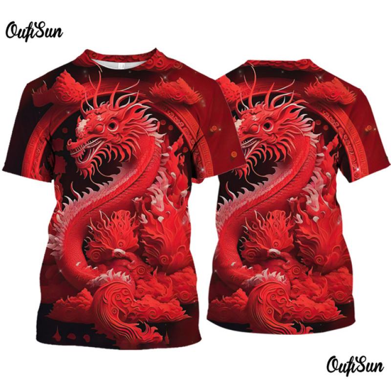 2024 neue In männer T-Shirt 3d Drachen Druck Sommer Kurzarm T-stücke Casual Oansatz Pullover Übergroßen Kleidung Outdoor T hemd