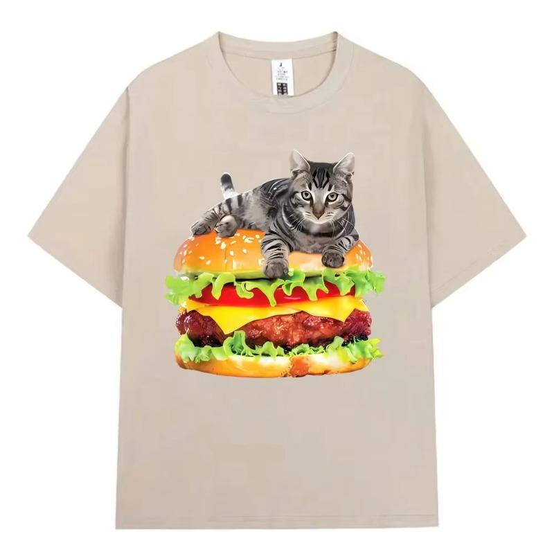 Hamburger Funny Cat Funny Meme TShirt Mens Women Casual Fashion Vintage T Shirts Summer Cotton Oversized Short Sleeve Tshirts
