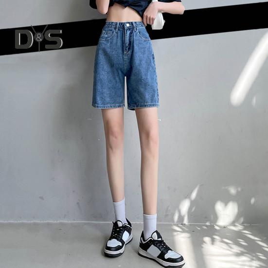 Damskie jeansy do kolan, proste, z wysokim stanem, zapinane na suwak, kieszenie retro, jednolity kolor, luźne, damskie szorty jeansowe, swobodne krótkie spodnie