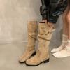 Suede Skinny Boots Khaki Pile Knight Boots Women's 2025 New Autumn and Winter Skinny Tall Heel Long Boots