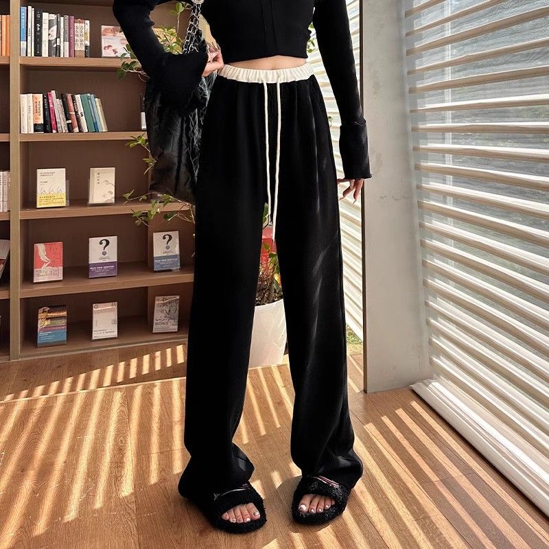 New Arrival Contrasting Color Dancing Pants for Women's with High Waist Drooping and Versatile Design Wide-leg Sports Casual Sweatpants