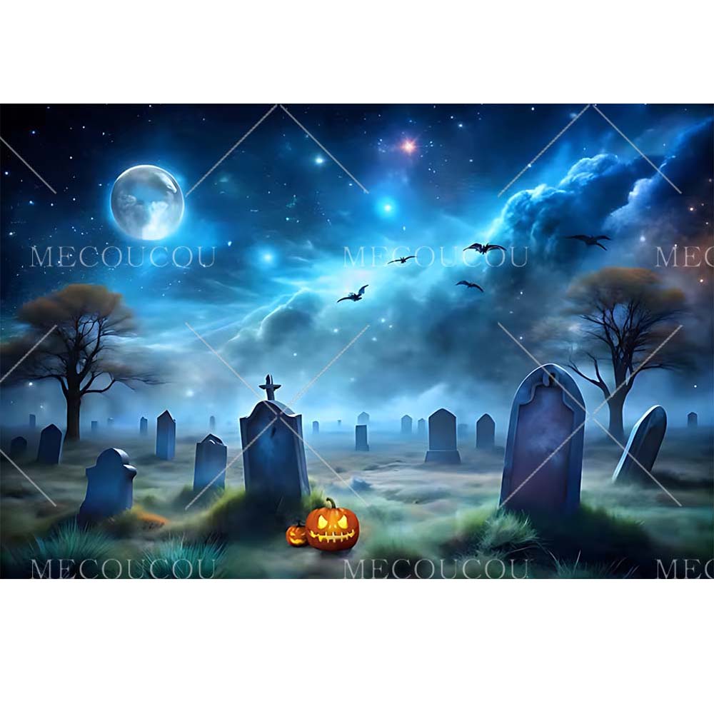 Fundo de Halloween Noite de Terror Lua Cheia Abóbora Caveira Castelo Cemitério Festa de Halloween Adultos Crianças Decoração de Fundo Personalizado