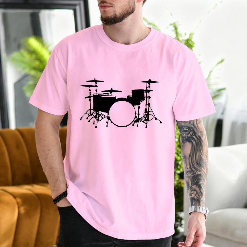 Unisex Crew Neck Drum Set Silhouette Print Short Sleeve Cotton Tee Casual Summer Streetwear Loose Basic Daily Outdoor Wear Top