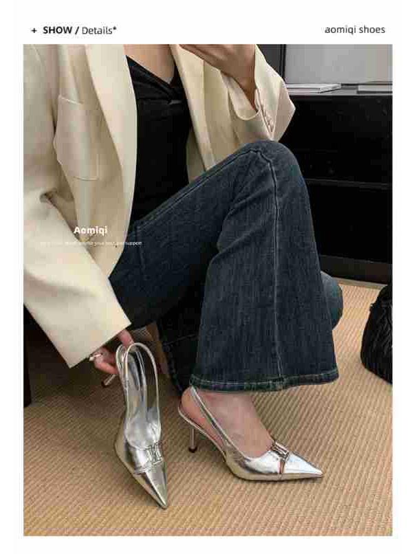 Elegant 2025 Black High-End Women's Pointed Toe High Heel Sandals