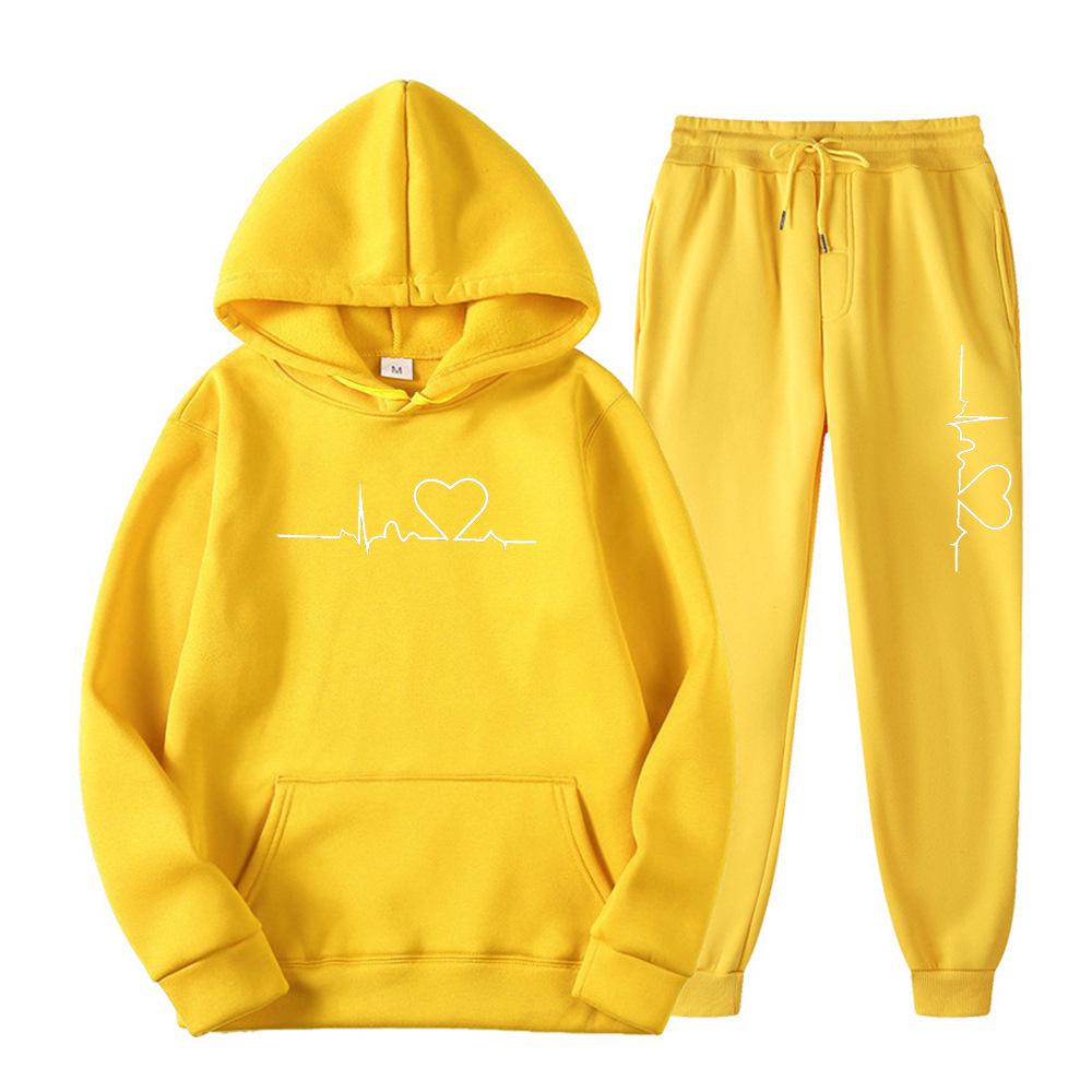 2023 Unisex Plus Velvet Heart Pattern Hoodie & Sweatsuit - Trendy Autumn/Winter Collection