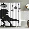 Stylish T-Rex Shower Curtain Set For Bathroom Decor Black Silhouette Design With Bubble Pattern