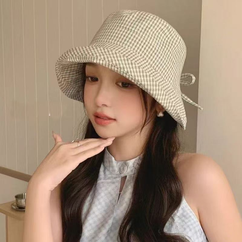 Women's Plaid Bucket Hat Foldable Sun Screen Cap Wide Brim Quick Dry Beach Sun Hat