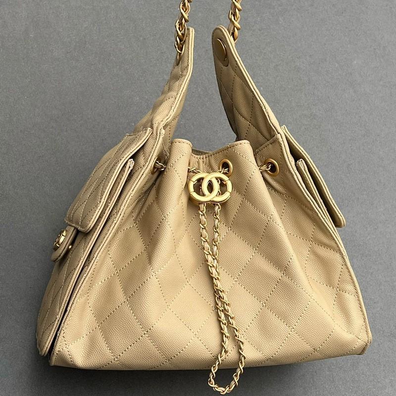Genuine Leather Hobo Bag With Caviar