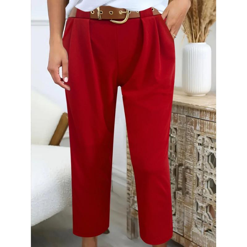 

Женские весенние модные повседневные брюки с карманом и ремнем, однотонные XXL красный