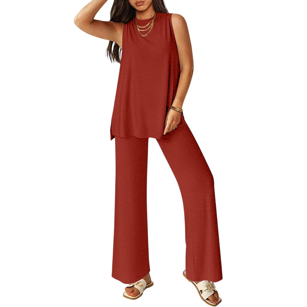 Women's Color Casual Fashion Sleeveless Vest And Pants Two-piece Set
