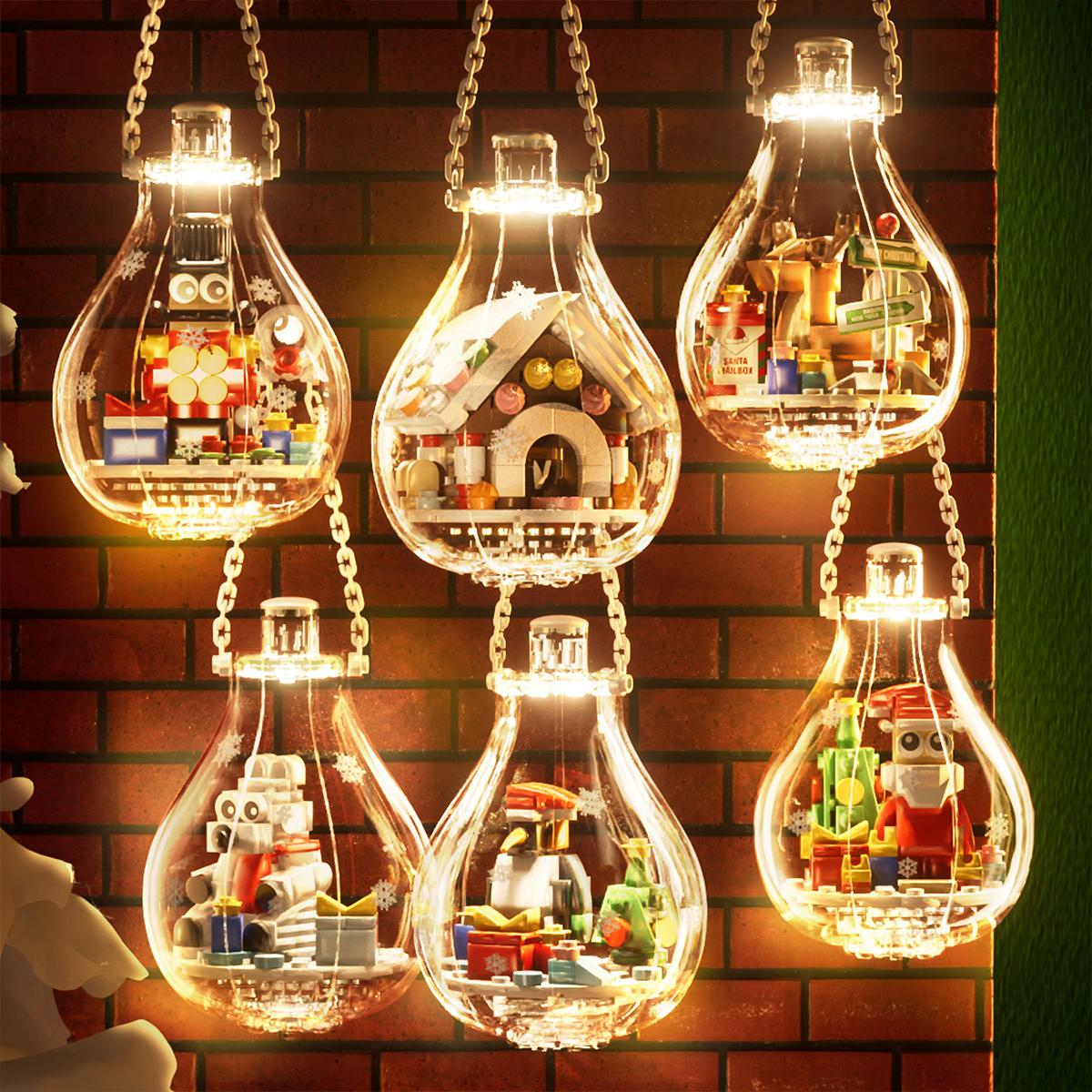 

Non-Toxic Toylinx Christmas Series Decoration Light Bulbs Fashion Santa Claus Hanging Building Block Christmas Festival Building Block