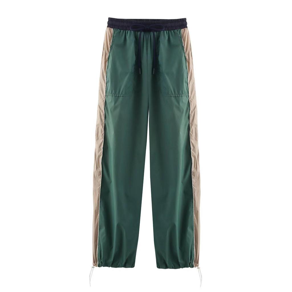 Spring 2025 Women's Color Block Trim Jacket & Long Pants Set - European & American Style Fashion