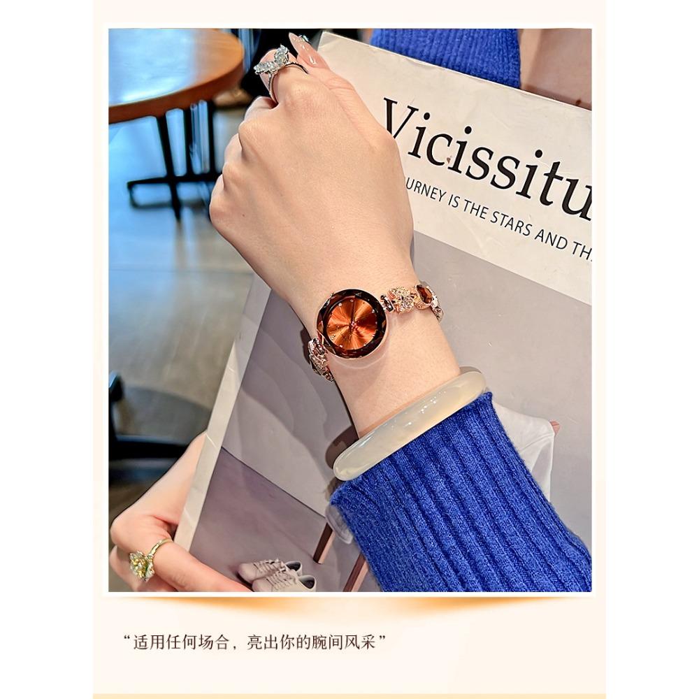 Cimiu Kiai Montre à Quartz Ronde Facettée pour Dames Bracelet Cœur Strassé Nœud Cristal Incrusté Élégante Montre-Bracelet de Soirée de Luxe Cadeau pour Femmes