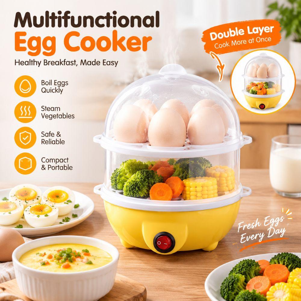 Yellow Electric Egg Steamer Plastic Egg Boiler Appliance Breakfast Machine Kitchen Appliance