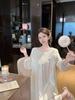 2026 French High-End Lace Cutout Long Sleeve Ice Silk Sleep Dress for Women