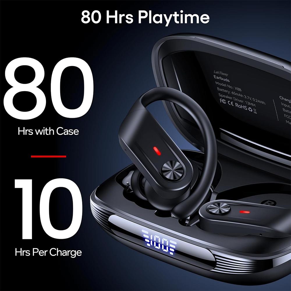 Bluetooth 5.4 Wireless Earbuds Waterproof Sports Over-Ear Hooks Earphones with Mic for Sports Running Workout Gym 80Hrs Palytime