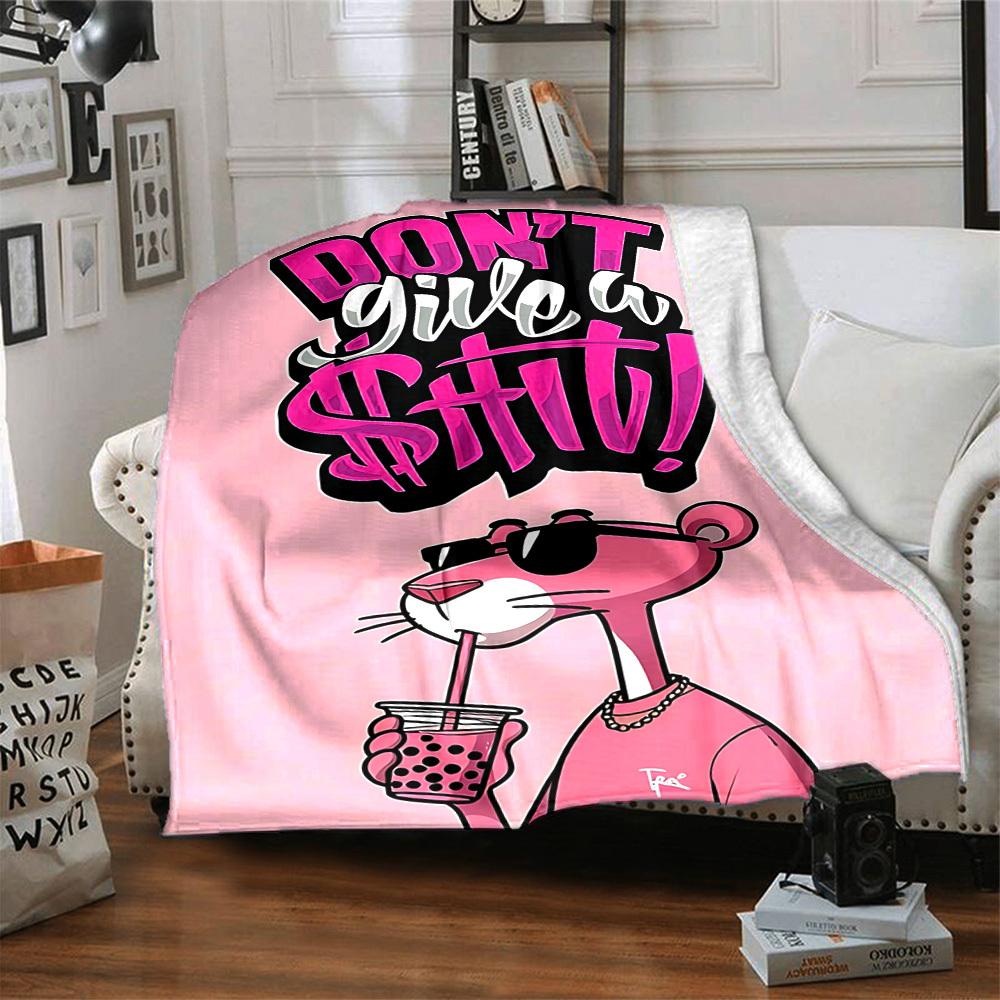 1pc Pink Panther Themed Printed Soft and Comfortable Home Blanket, Small Throw Blanket, Nap Blanket, Suitable As a Gift L049