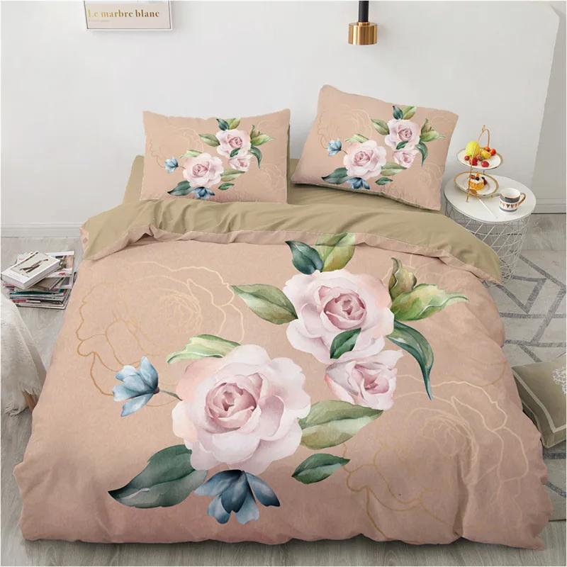Botanical Floral Duvet Cover Set Microfiber Flowers Leaves Print Comforter Cover Spring Garden Flower Bedding Set Twin King Size
