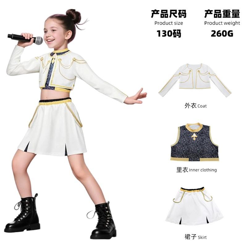 New Girls Demon Hunter Costumes Kids Pop Singer Children's Clothing Set Black Gold Witch Hunter Group